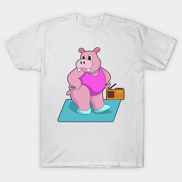 Hippo at Fitness with Radio T-Shirt by Markus Schnabel